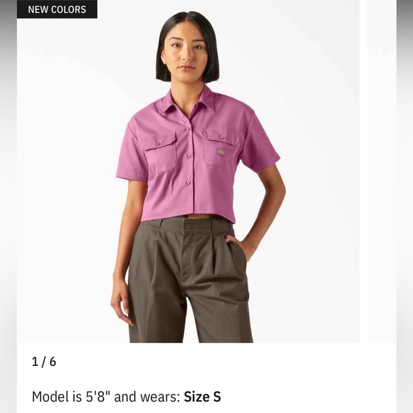 Burgundy Boxy Dickies Cropped Button-Up Short Sleeve Size M NWT - Picture 7 of 7